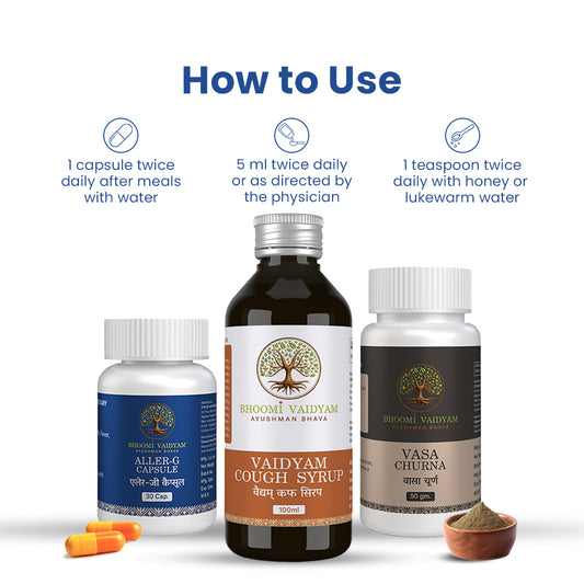 Lung Care Combo for Cough, Allergy & Breath Support | Ayurvedic Capsules, Powder & Syrup